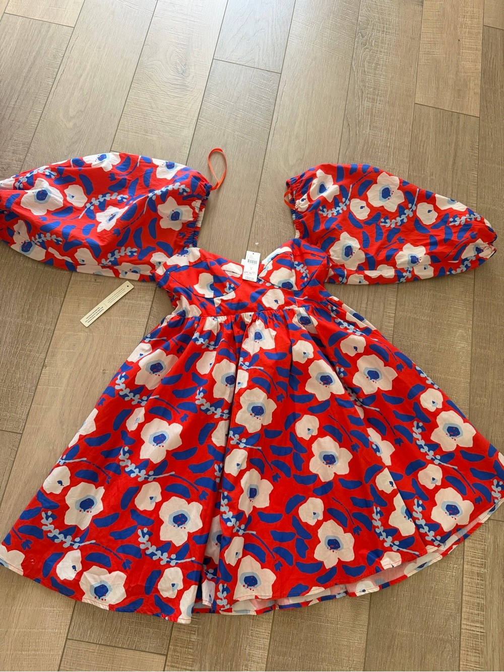 Women’s  Red Floral Puff-Sleeve Dress for Anthropologie